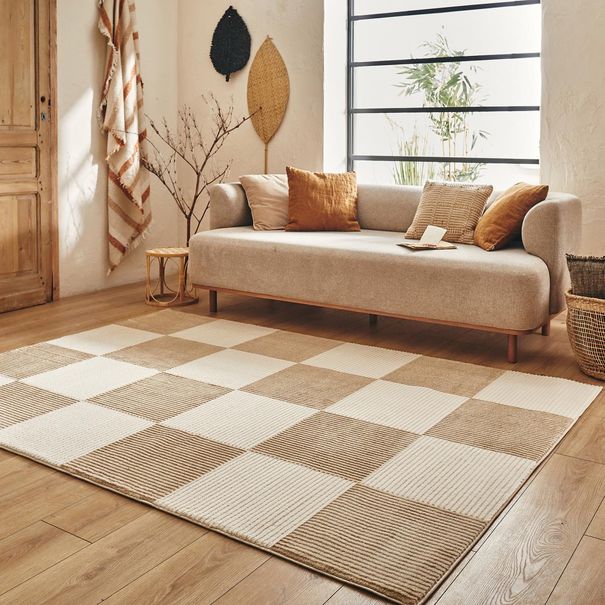 Tapis pour une chambre ou une entrée tissé motif géométrique LUNKIN 5 créme, marron, UN AMOUR DE TAPIS