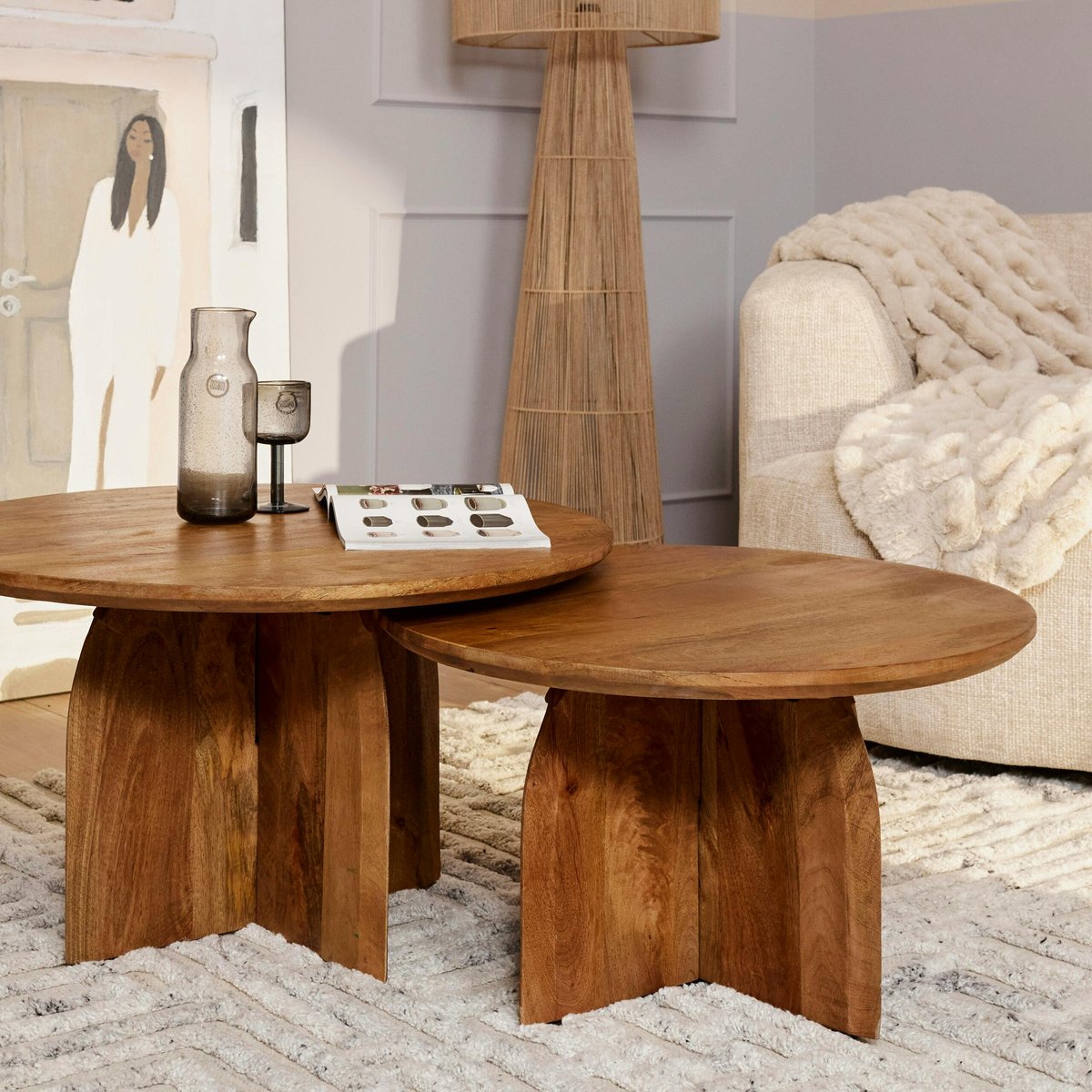 Table basse vintage en bois Ø80 cm CALDERA bois naturel, PIER IMPORT
