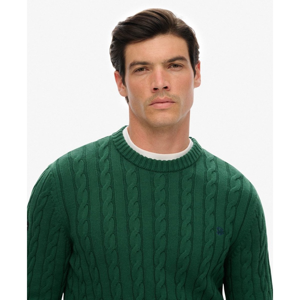 Pull Ras du Cou en Maille Torsadée vert forêt, SUPERDRY