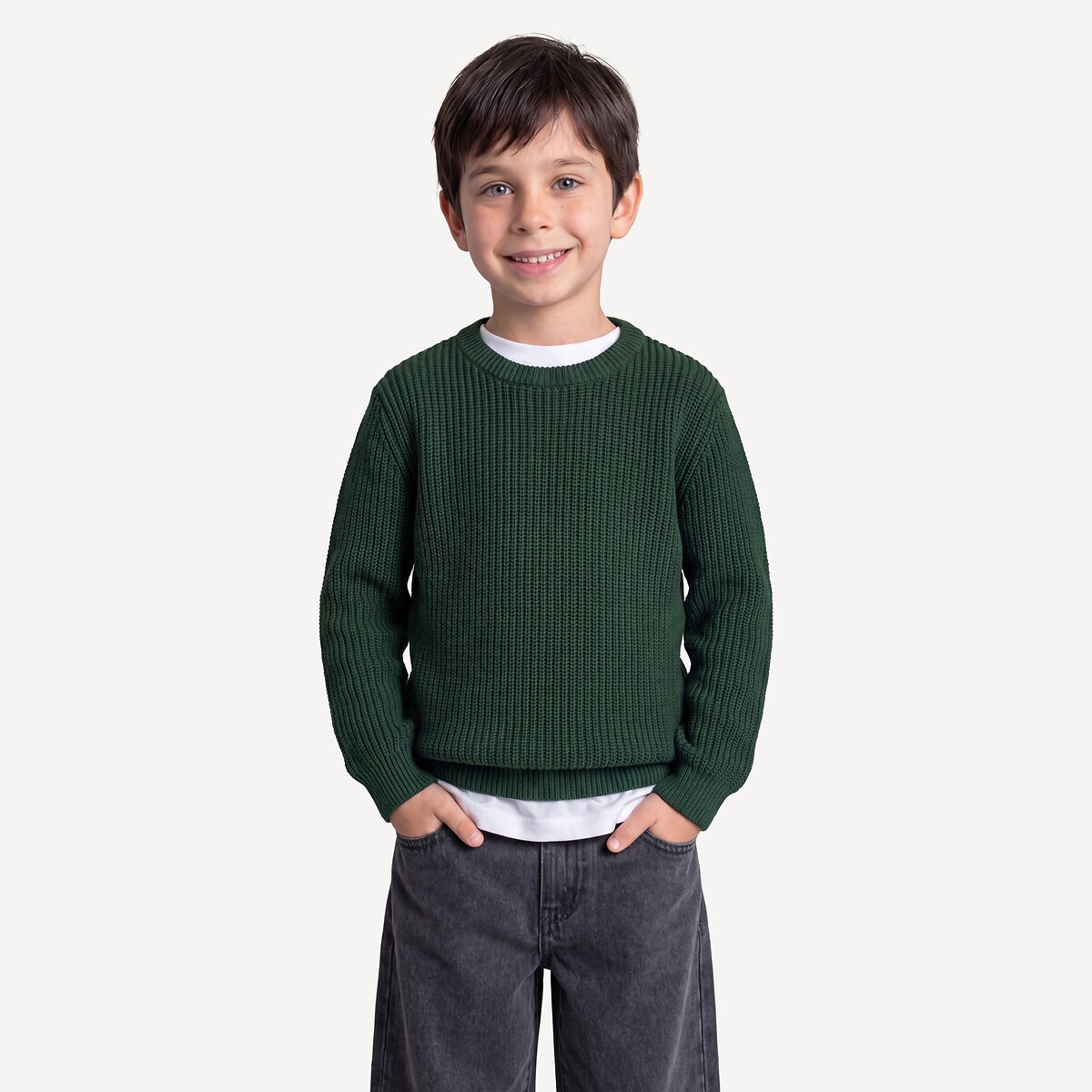 Jersey con cuello redondo de punto de canalé verde, LA REDOUTE COLLECTIONS