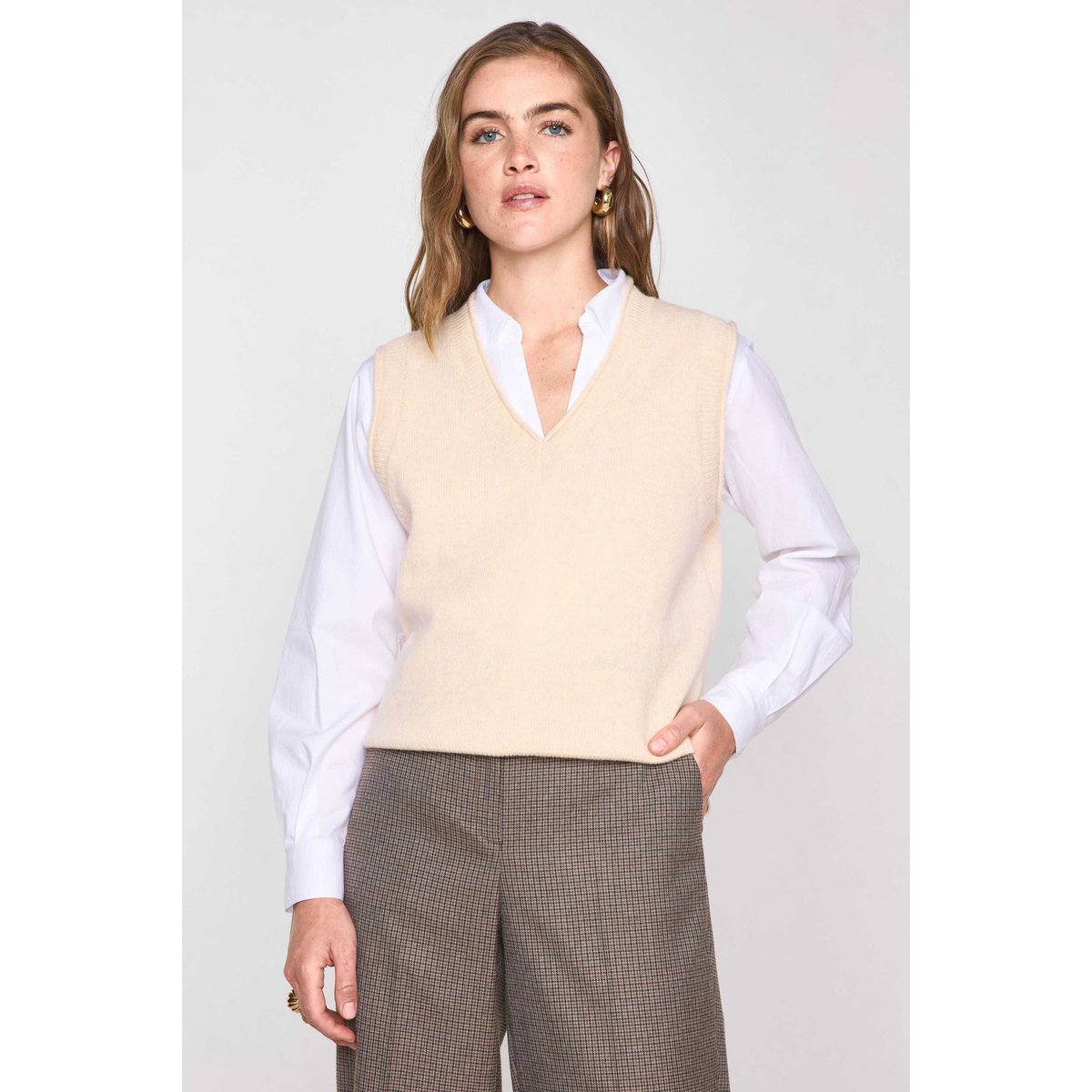 Pull sans manches BASILE en 100% laine beige, Maison 123