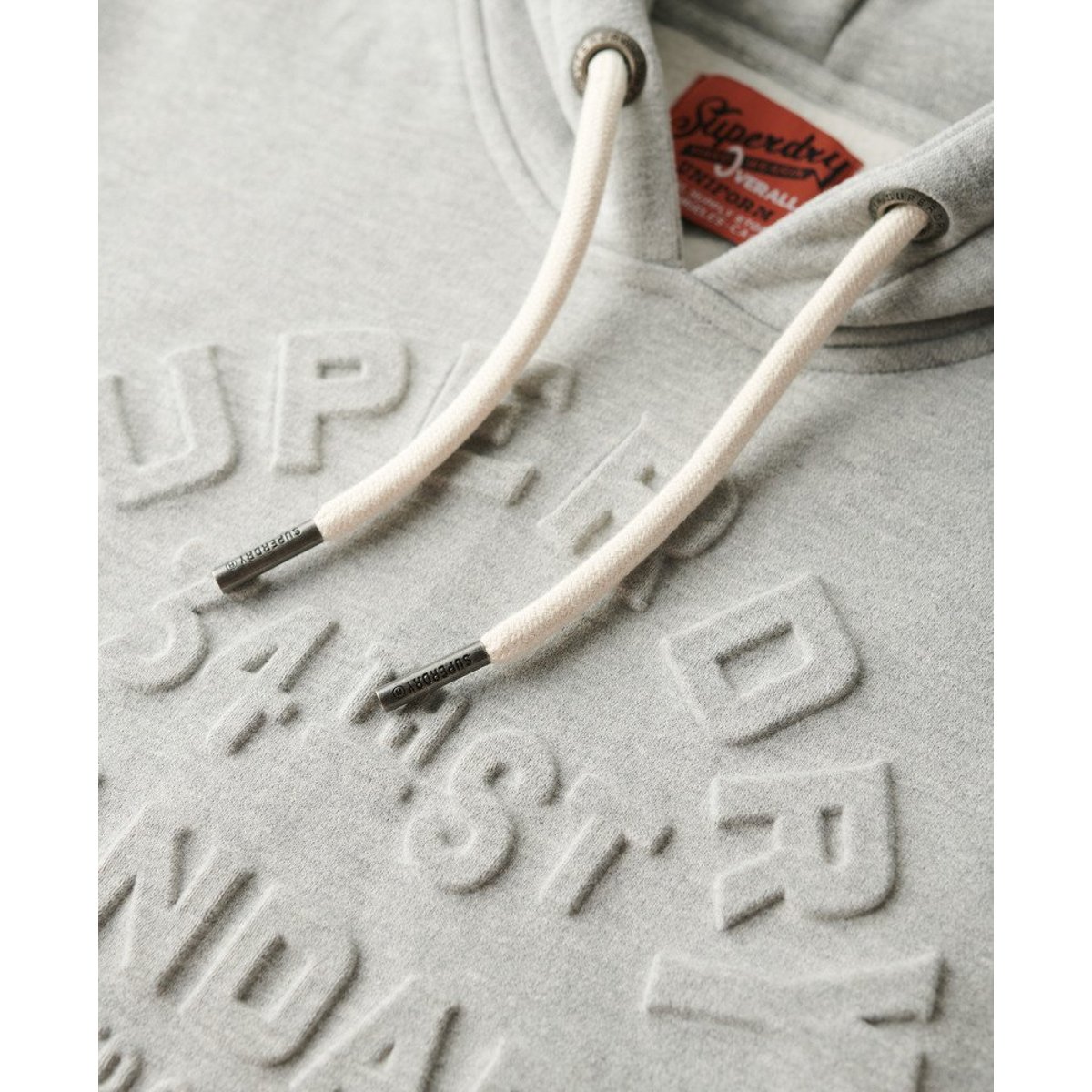 Sweat à capuche à logo en relief pierre ponce beige chiné, SUPERDRY