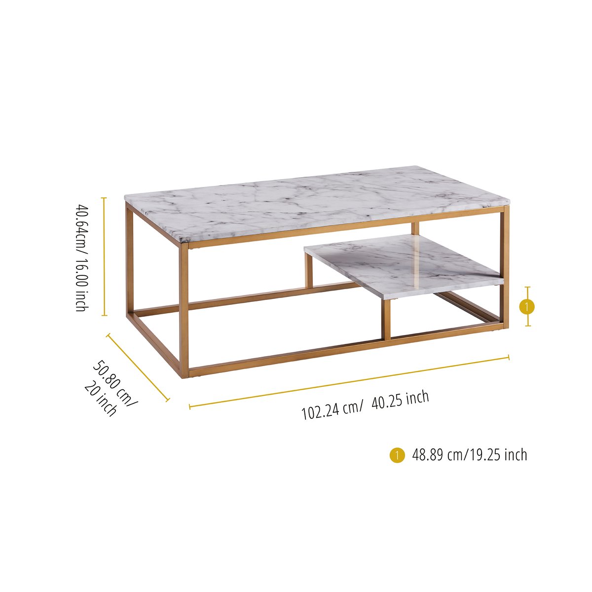 Table Basse Salon Moderne Effet Marbre jaune, TEAMSON HOME