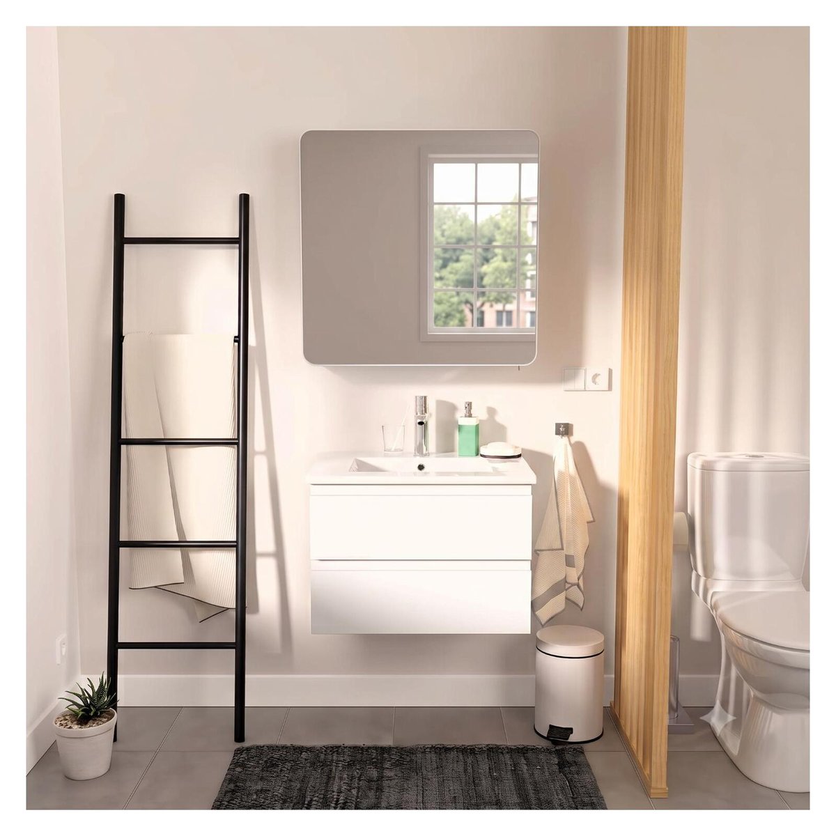 Armoire de toilette miroir rectangulaire 60cm blanc, MOB IN