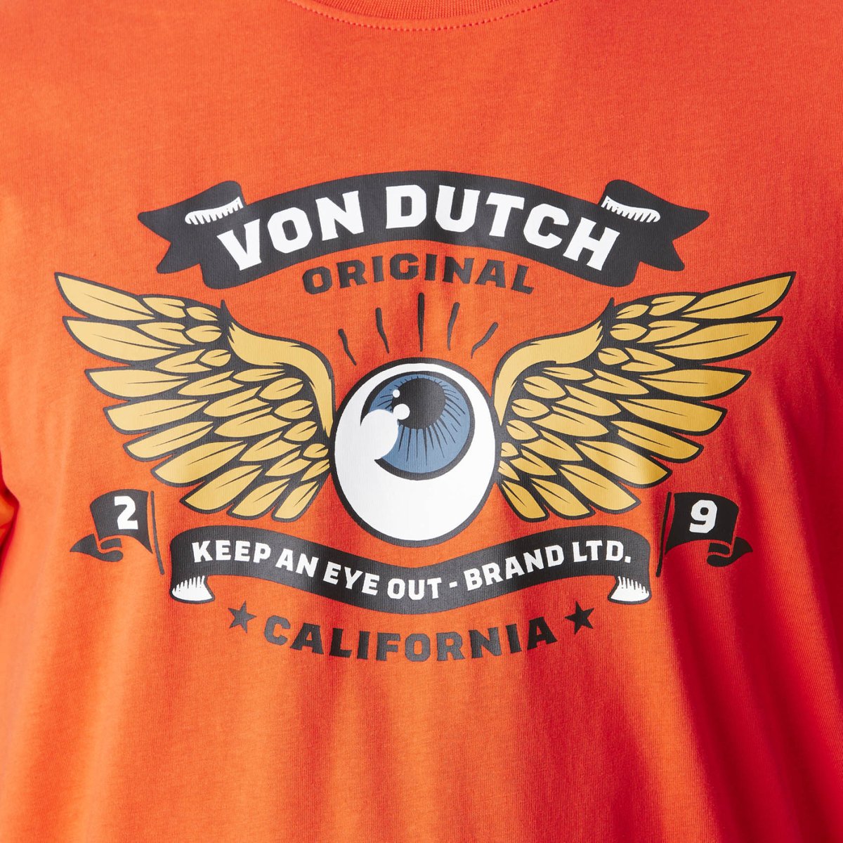 Tee Shirt en coton WINGS orange/noir/jaune, VON DUTCH