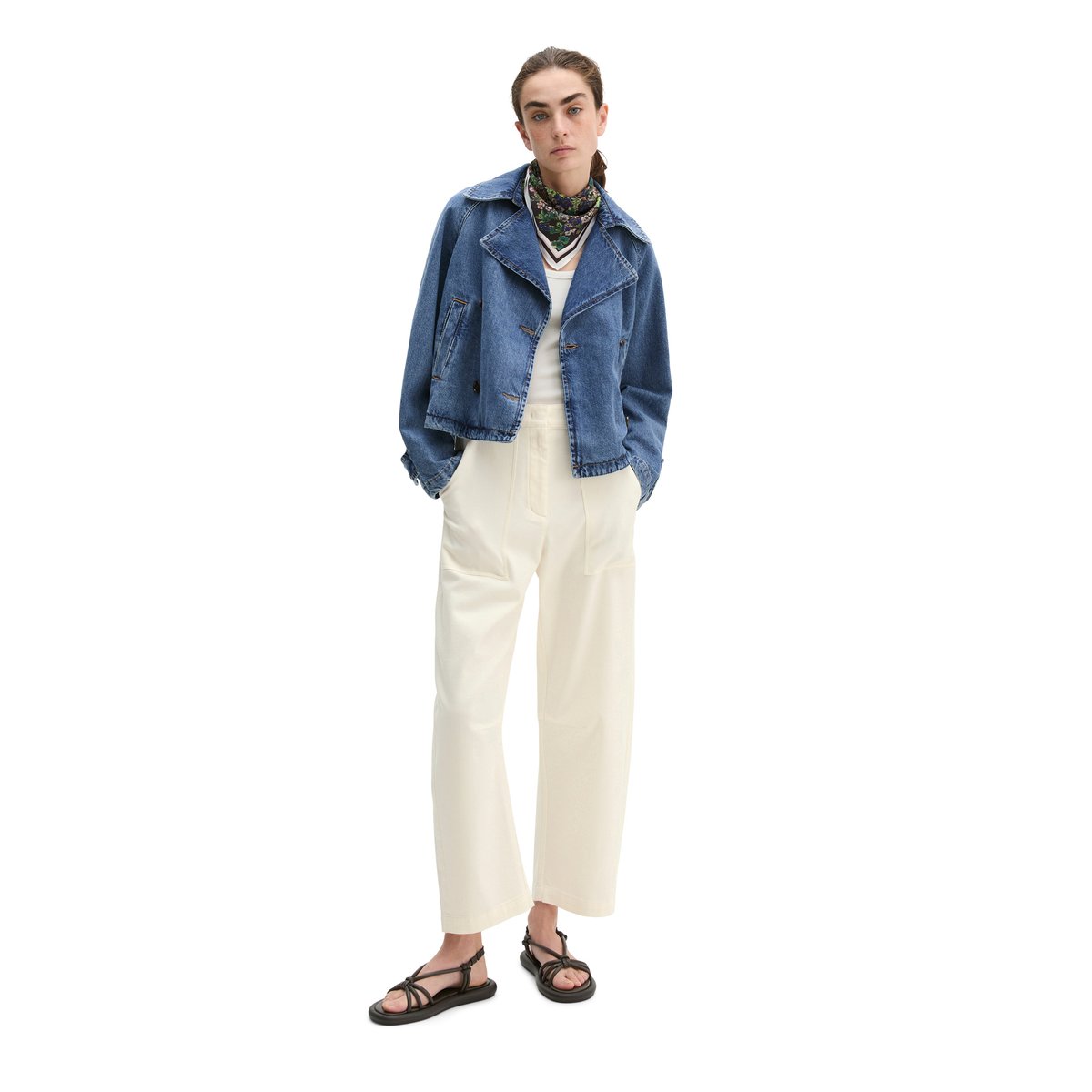 Veste trench en jean relaxed en coton bio bleu moyen, MARC O'POLO