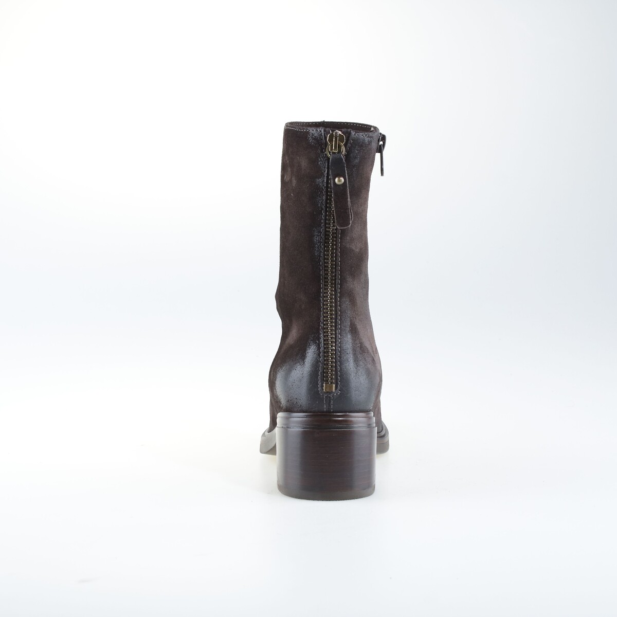 Botines de ante plisado con tacón ancho marrón oscuro, MJUS