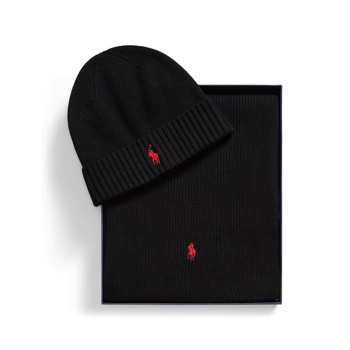 Cofanetto regalo con berretto e sciarpa in lana merino nero , POLO RALPH LAUREN