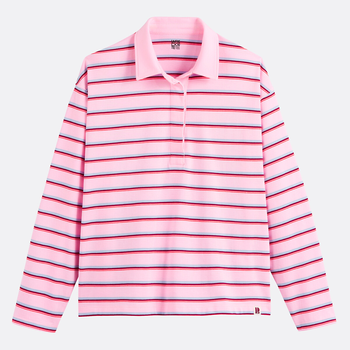 T-shirt col polo, manches longues, à rayures rayé rose, LA REDOUTE COLLECTIONS