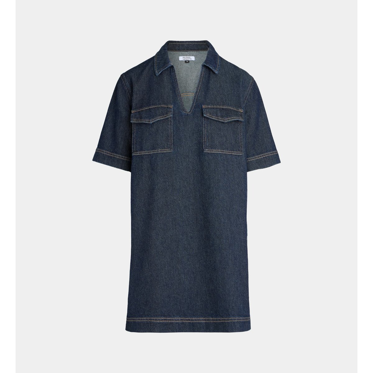 Robe digue droite et courte en denim de coton bleu foncé, GALERIES LAFAYETTE