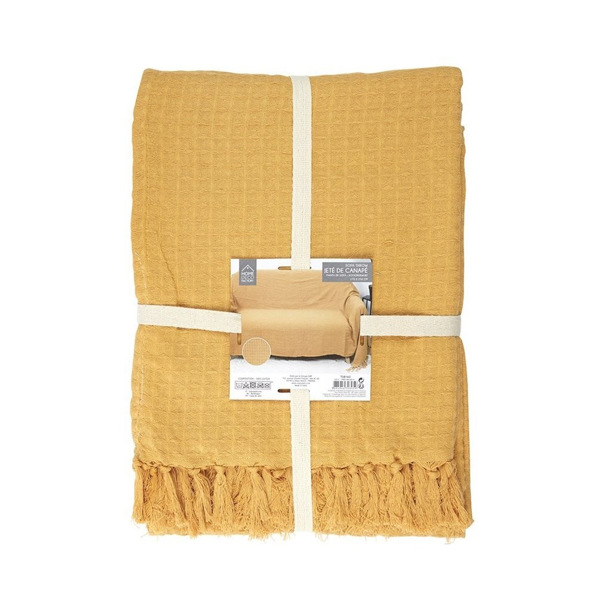 Jeté de canapé gaufré 170x250  ivoire jaune, DECORATIE