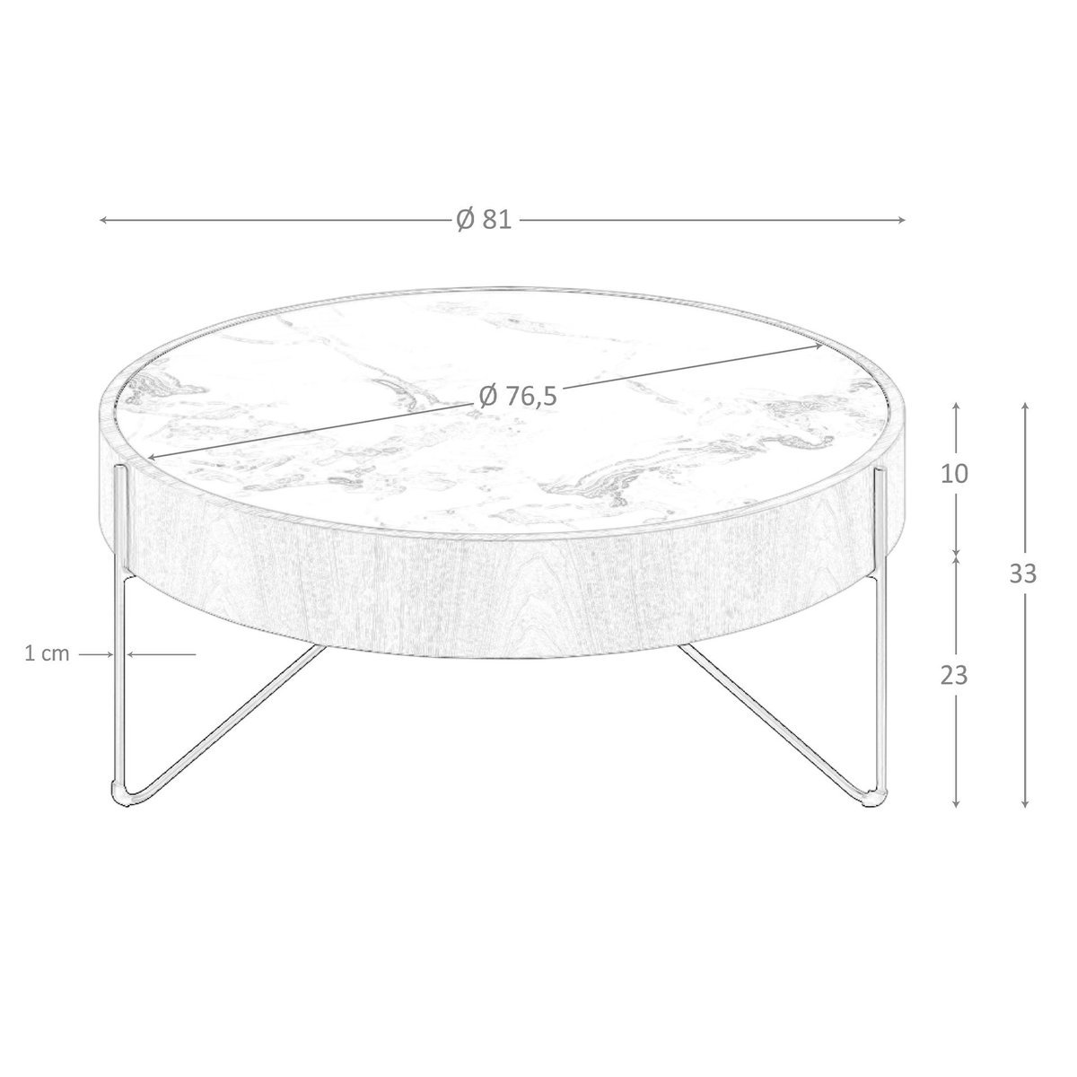 Table basse ronde en marbre porcelaine, noyer et acier noir noyer | blanc | noir, ANGEL CERDA
