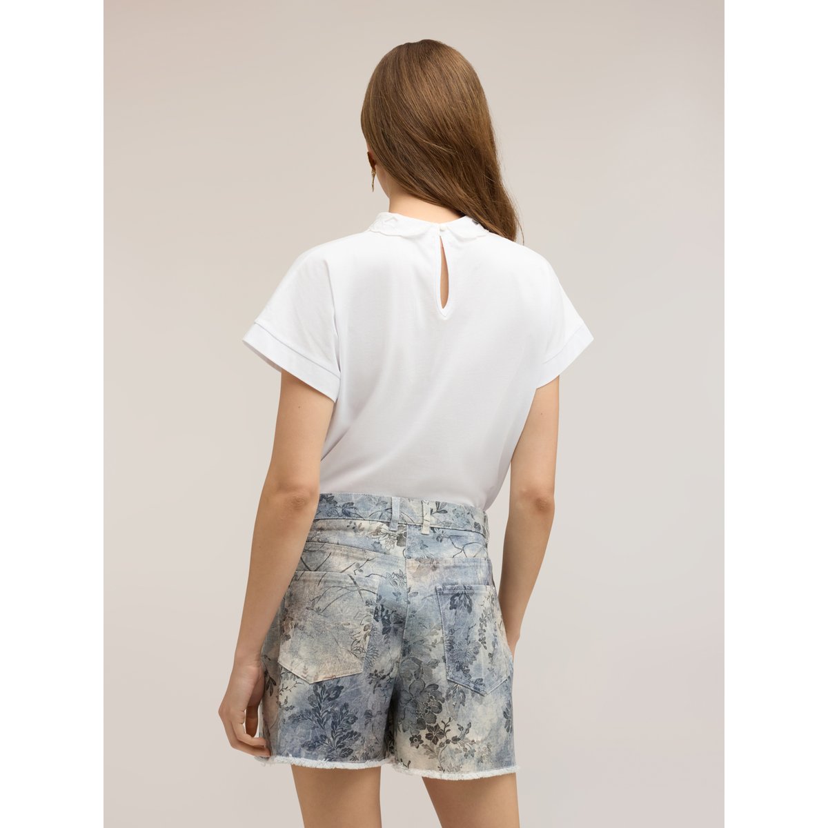T-shirt avec col brodé blanc, MOTIVI