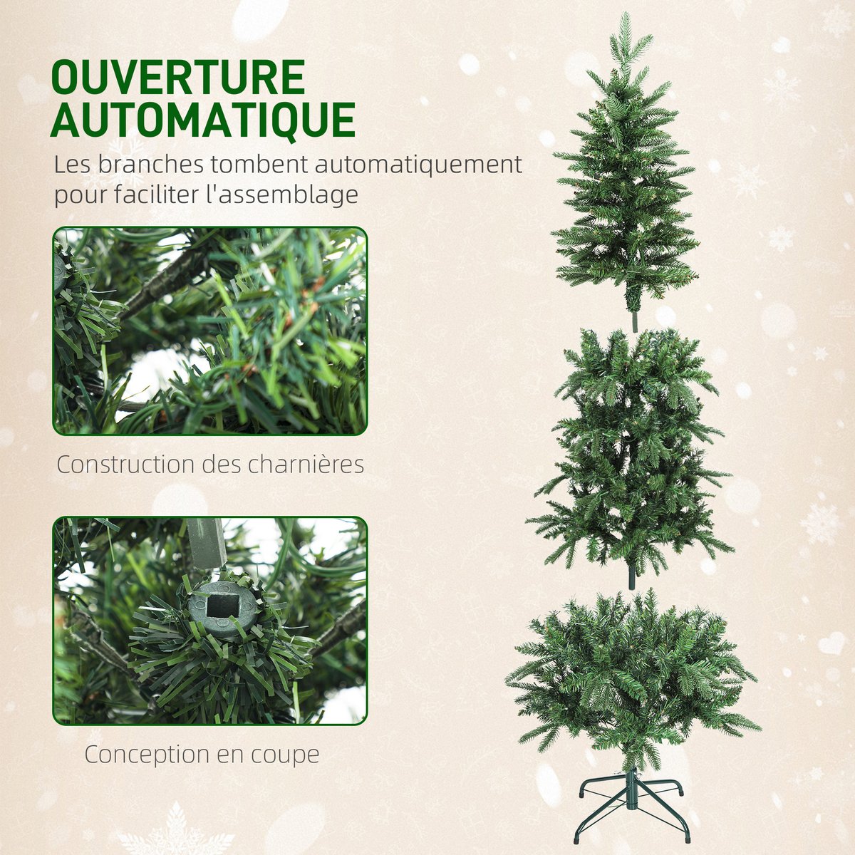 Sapin de Noël Plastique Vert vert, HOMCOM