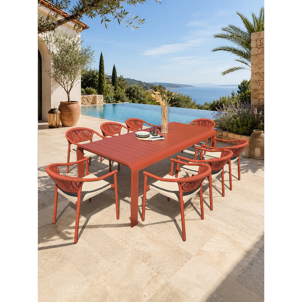 Ensemble repas de jardin en aluminium 8 places HANOI terracotta, DCB GARDEN