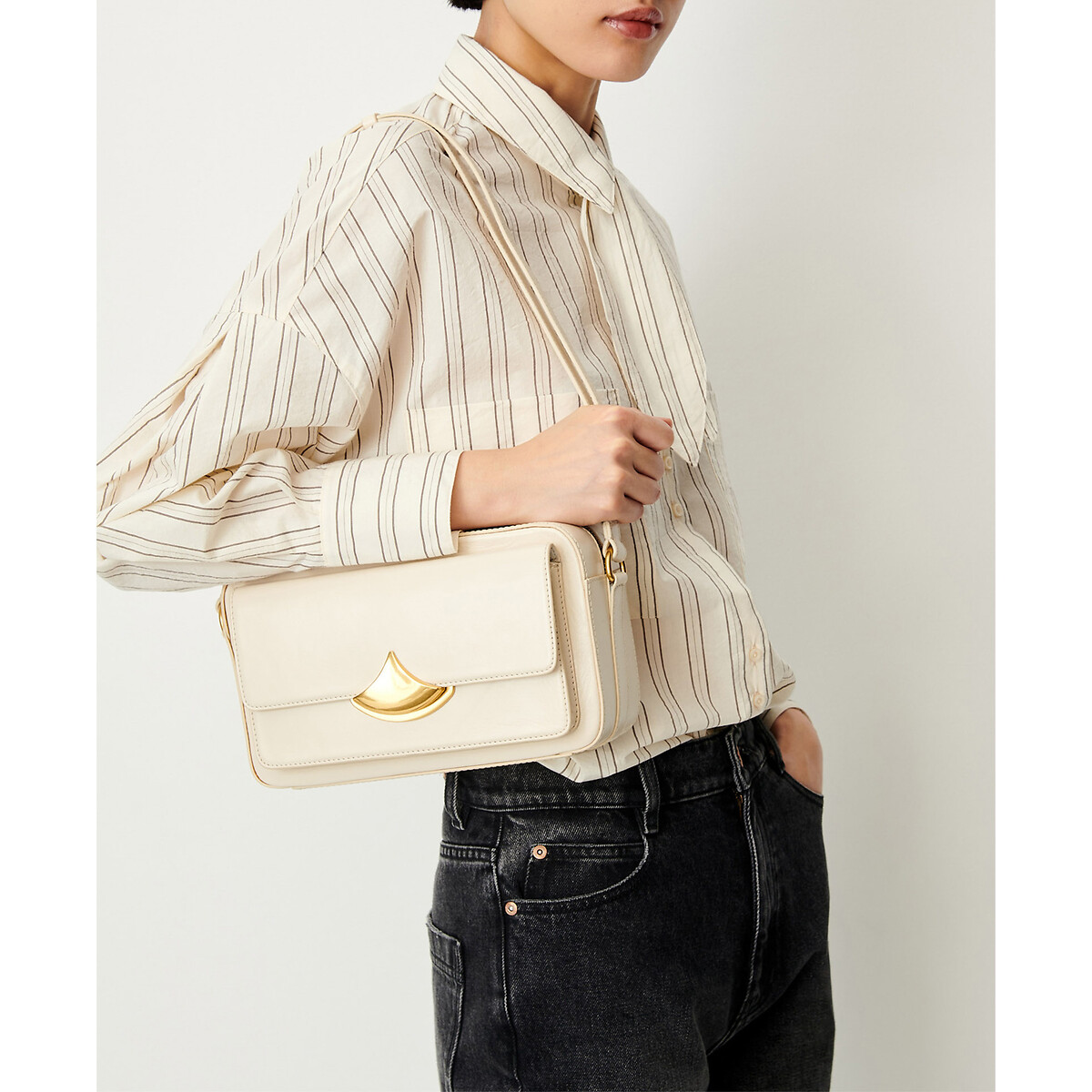 Cecily Striped Pussy-Bow Collar Shirt ecru striped, SESSUN