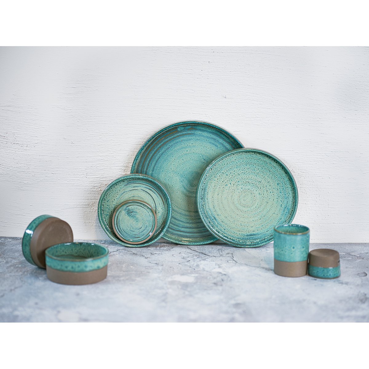 Lot de 6 Tasses en grès, BASALT bleu vert, COSY&TRENDY