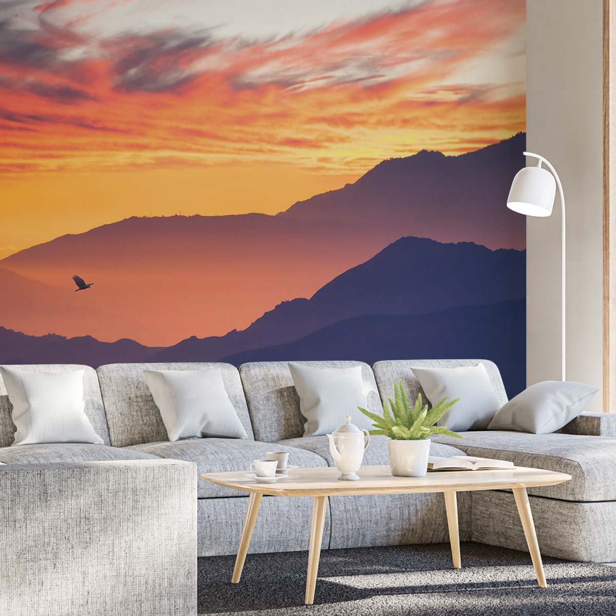 Papier peint vol au dessus de la montagne intissé, HEXOA
