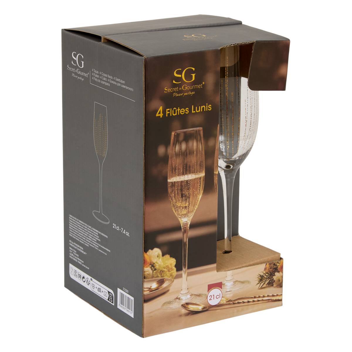 Lot de 4 flûtes à champagne en verre LUNIS doré, ATMOSPHERA