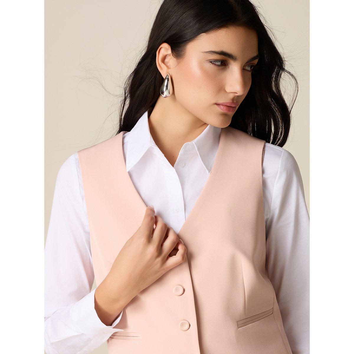 Gilet de tailleur avec poches passepoilées rose, OLTRE
