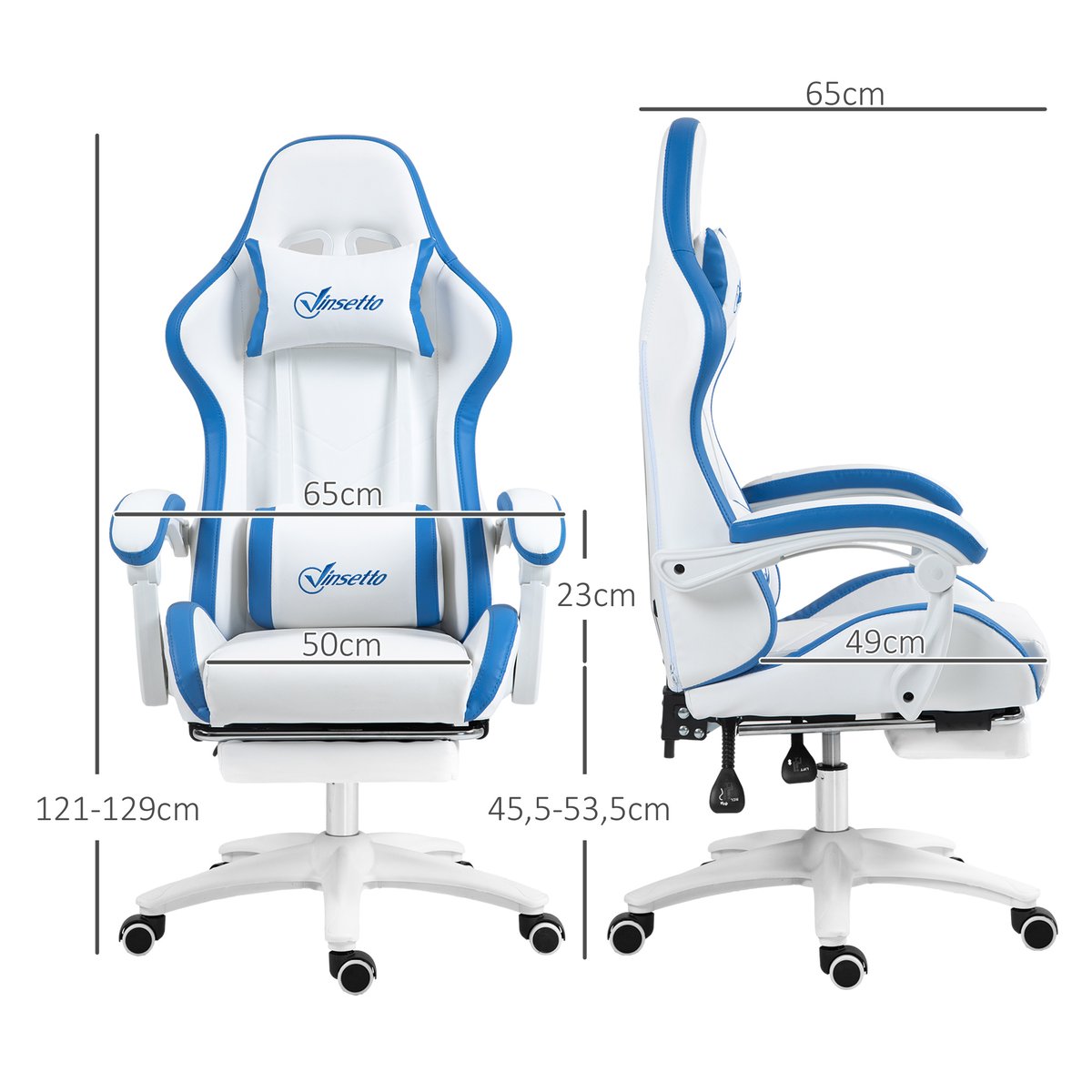 Fauteuil gaming Polyuréthane Blanc et gris blanc, gris, HOMCOM