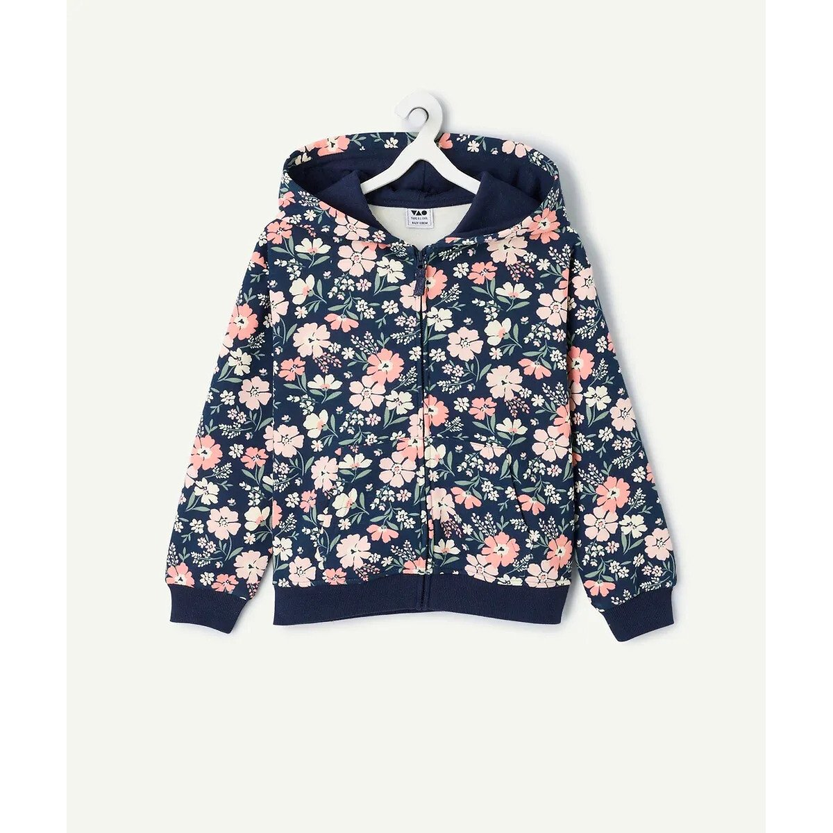 Sweat zippé avec imprimé fleuri imprimé fond bleu, TAPE A L'OEIL