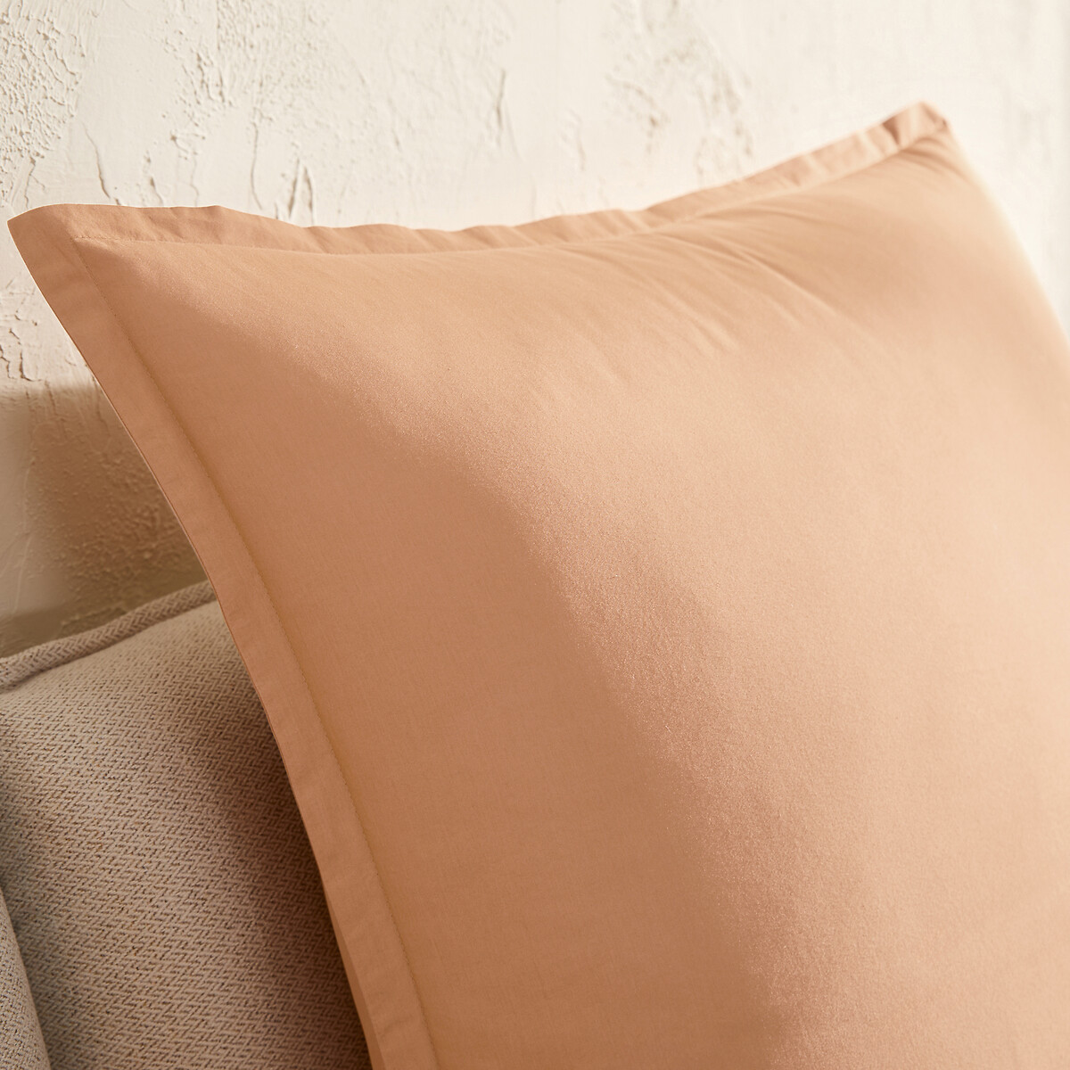 Taie d'oreiller en percale de coton lavé 120 fils, SABBAL pêche givrée, AM.PM