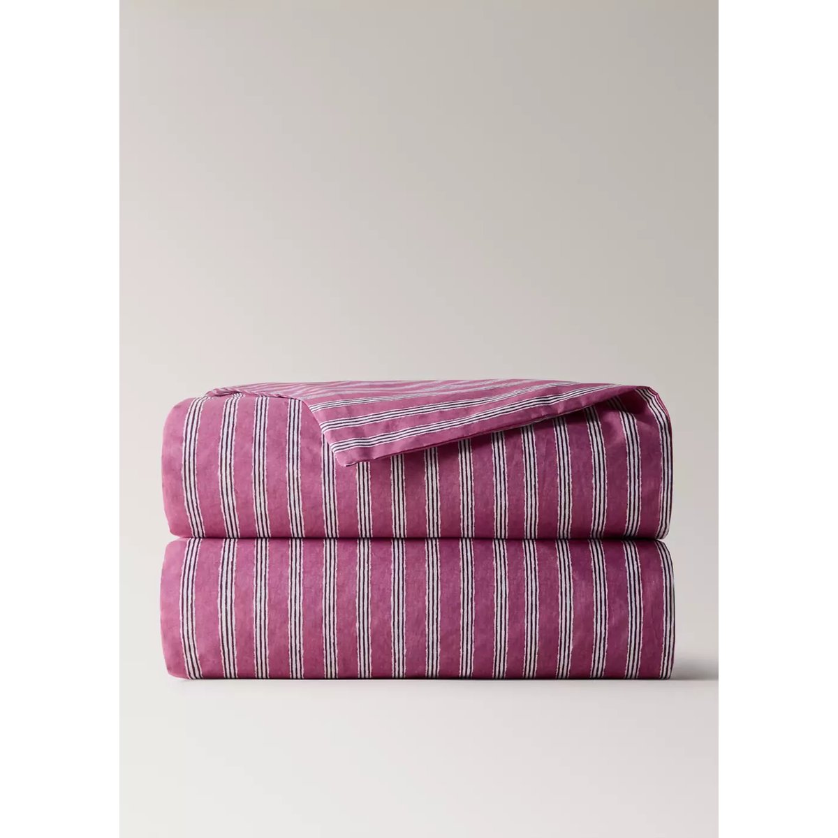 Housse de couette percale de coton rayures tricolores Lit 180/200 cm cerise, MANGO HOME