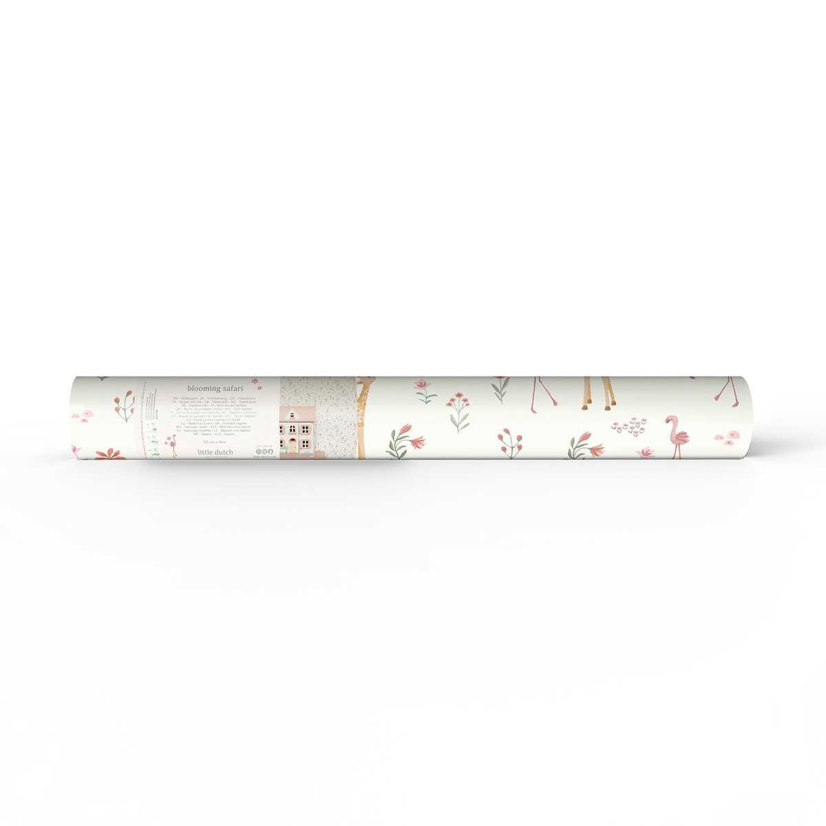 Papier peint fleuri pour enfant Bébé girafe rose, beige, ocre, LITTLE DUTCH