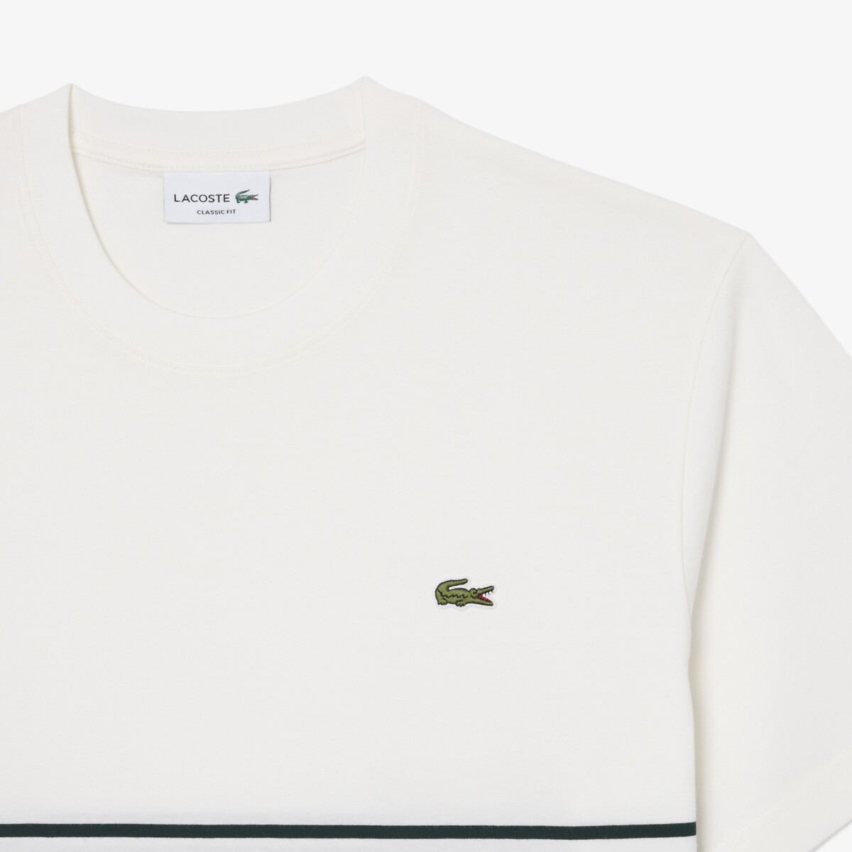 Camiseta de punto a rayas, color-block blanco roto/verde, LACOSTE