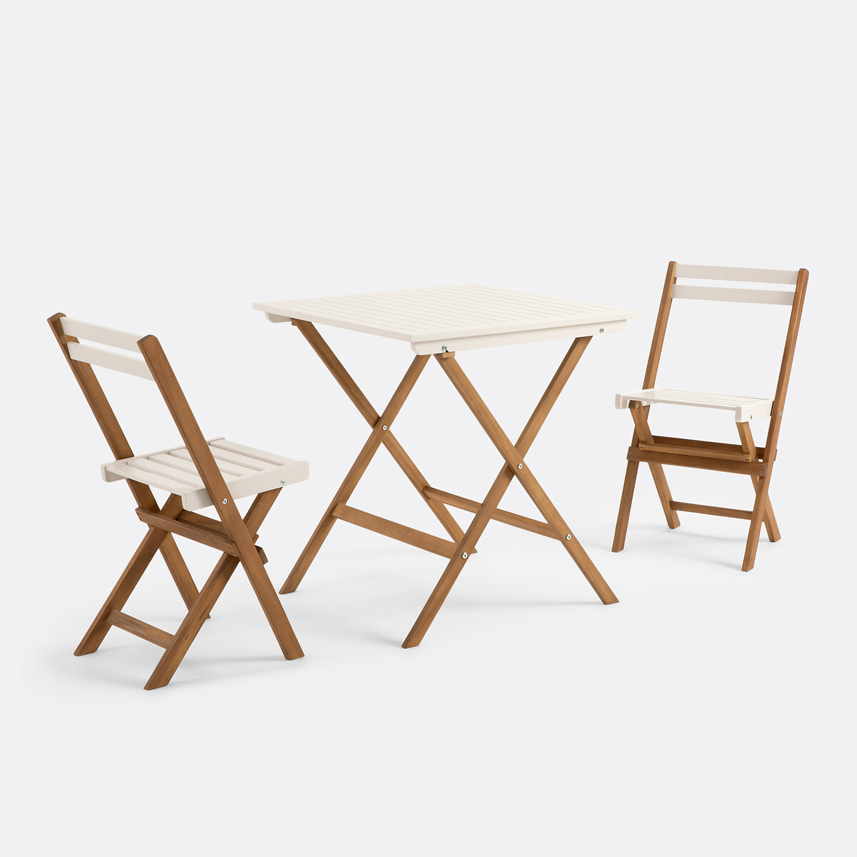 Conjunto de jardim dobrável, em acácia, 2 lugares, mesa quadrada e 2 cadeiras, DUDENA seixos, LA REDOUTE INTERIEURS