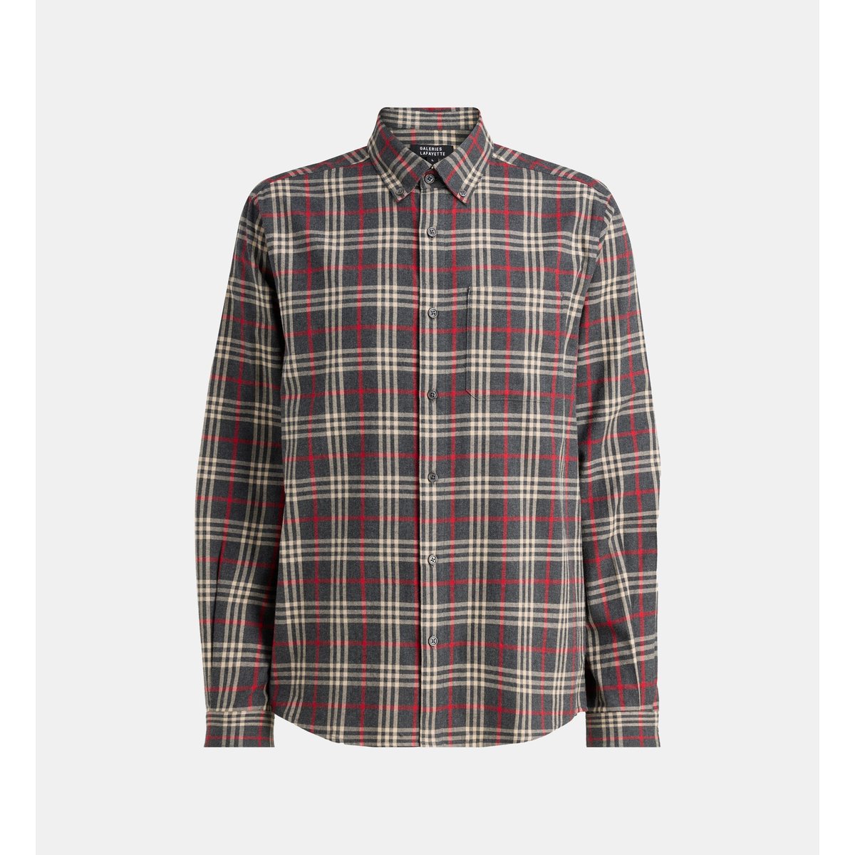 Chemise droite tisharo 1 coton gris et rouge, GALERIES LAFAYETTE