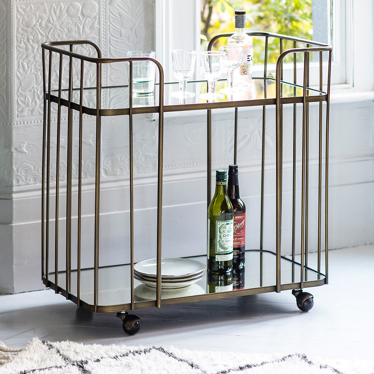 Kolkata Two Tier Glass Drinks Trolley bronze, SO'HOME