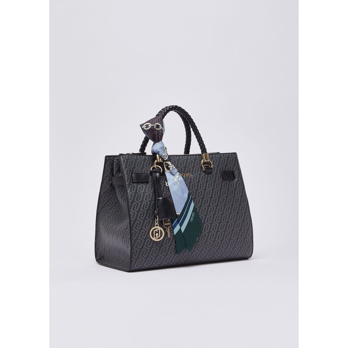 Sac satchel moyen avec foulard noir, LIU JO