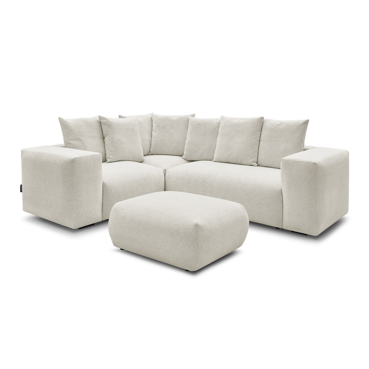 Canapé modulable 4 places en tissu chiné avec pouf, VOLTAIRE blanc, BOBOCHIC