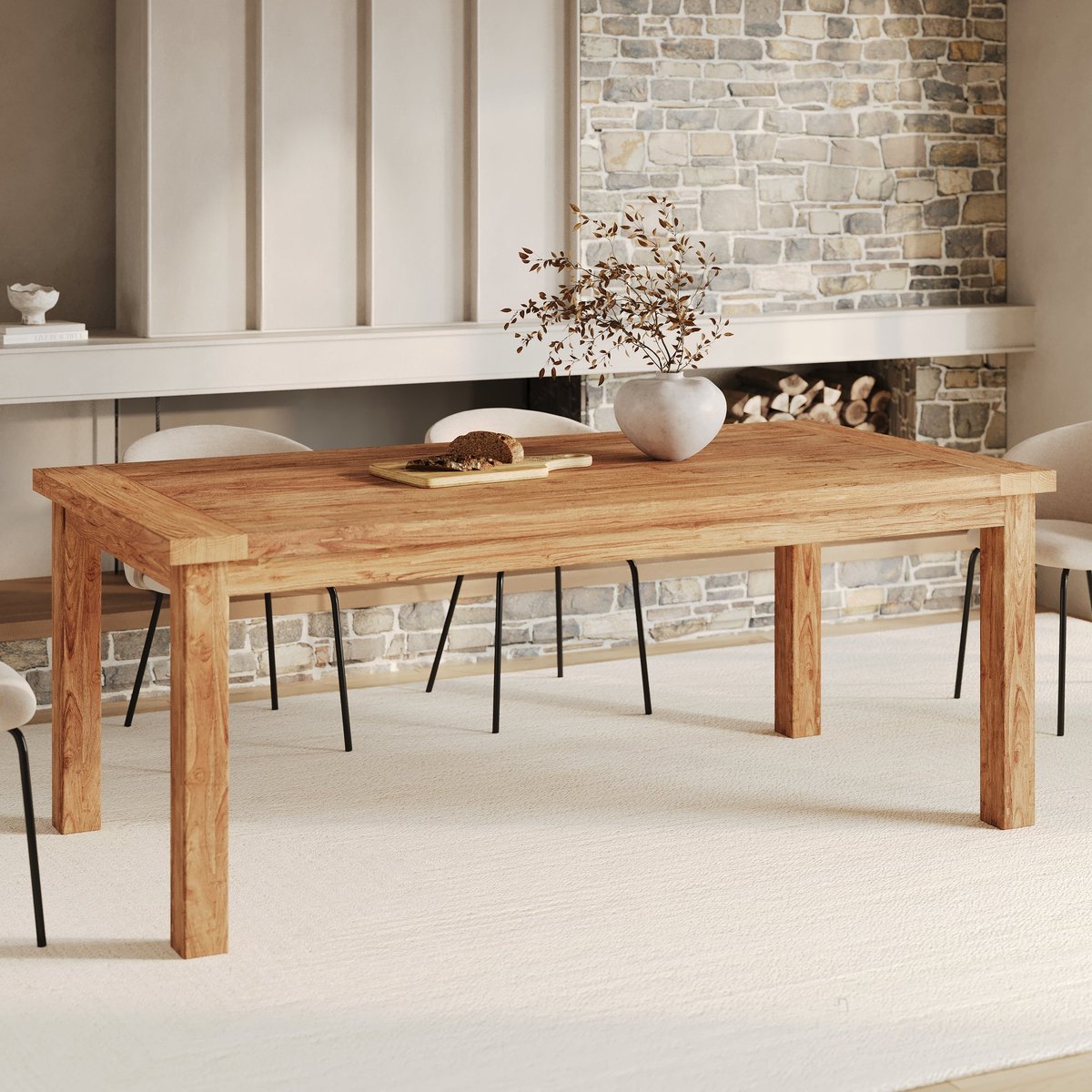Table rectangulaire 8 personnes en bois de teck recyclé 200cm - MÉMO bois clair, MAISON PAVANE