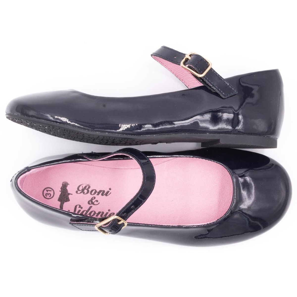 Ballerines fille vernis à bride plate – BONI HORTENSE bleu marine, BONI&SIDONIE