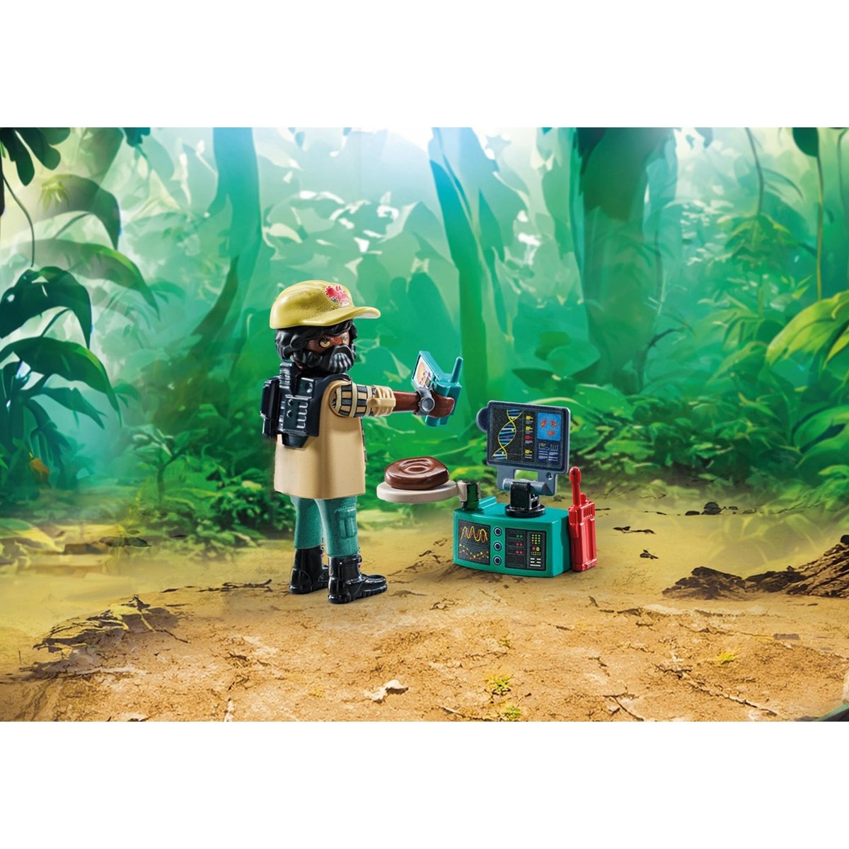 Tricératops avec bébé, oeuf et explorateur multicolore, PLAYMOBIL