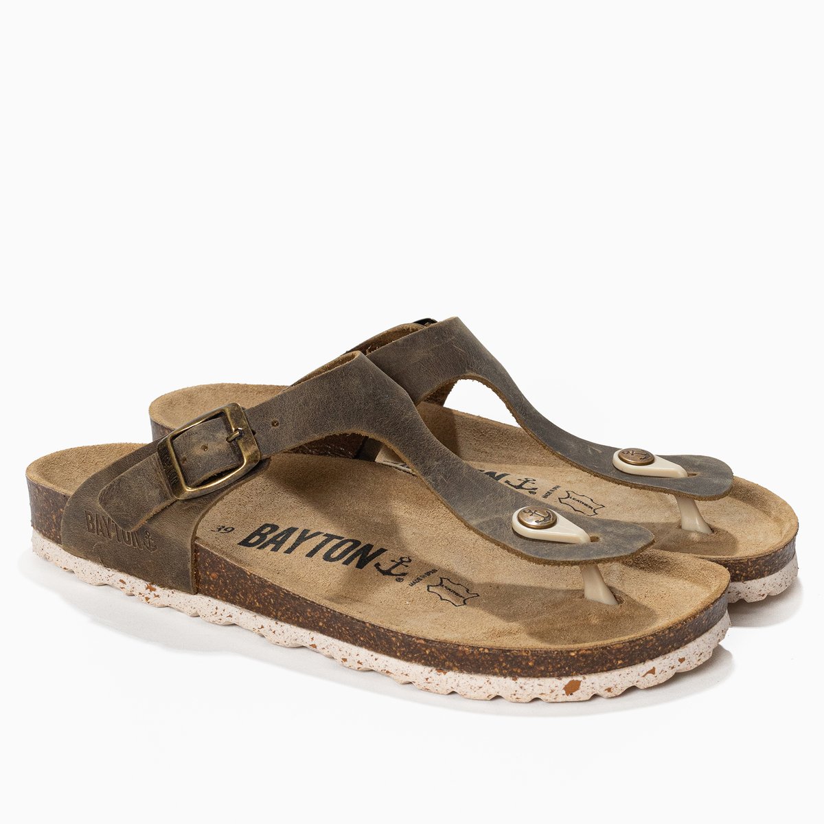 Tongs en cuir MERCURE marron, BAYTON