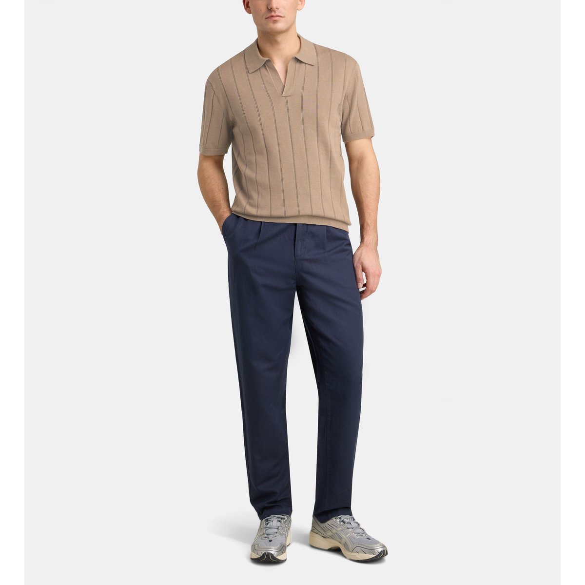 Polo solopen à rayures en coton bio marron taupe, GALERIES LAFAYETTE