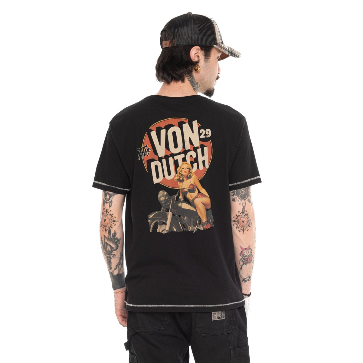 Tee shirt coton B*TCH noir/beige/orange, VON DUTCH