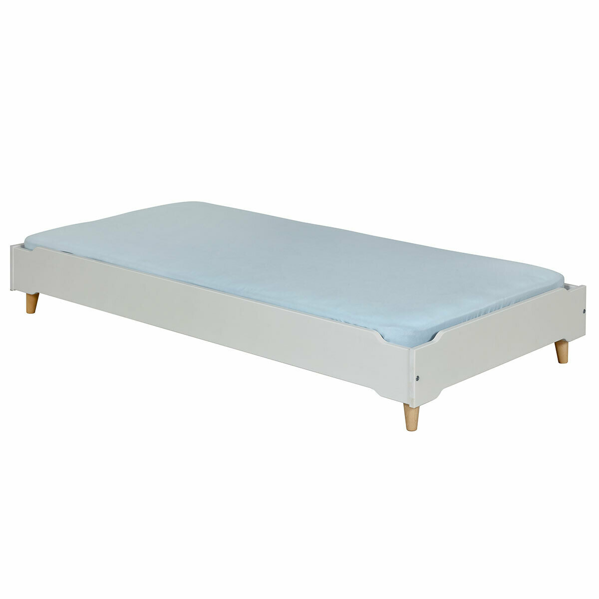 Lit empilable avec pieds et matelas Bois massif  JELLY gris, AKITEN RETAIL