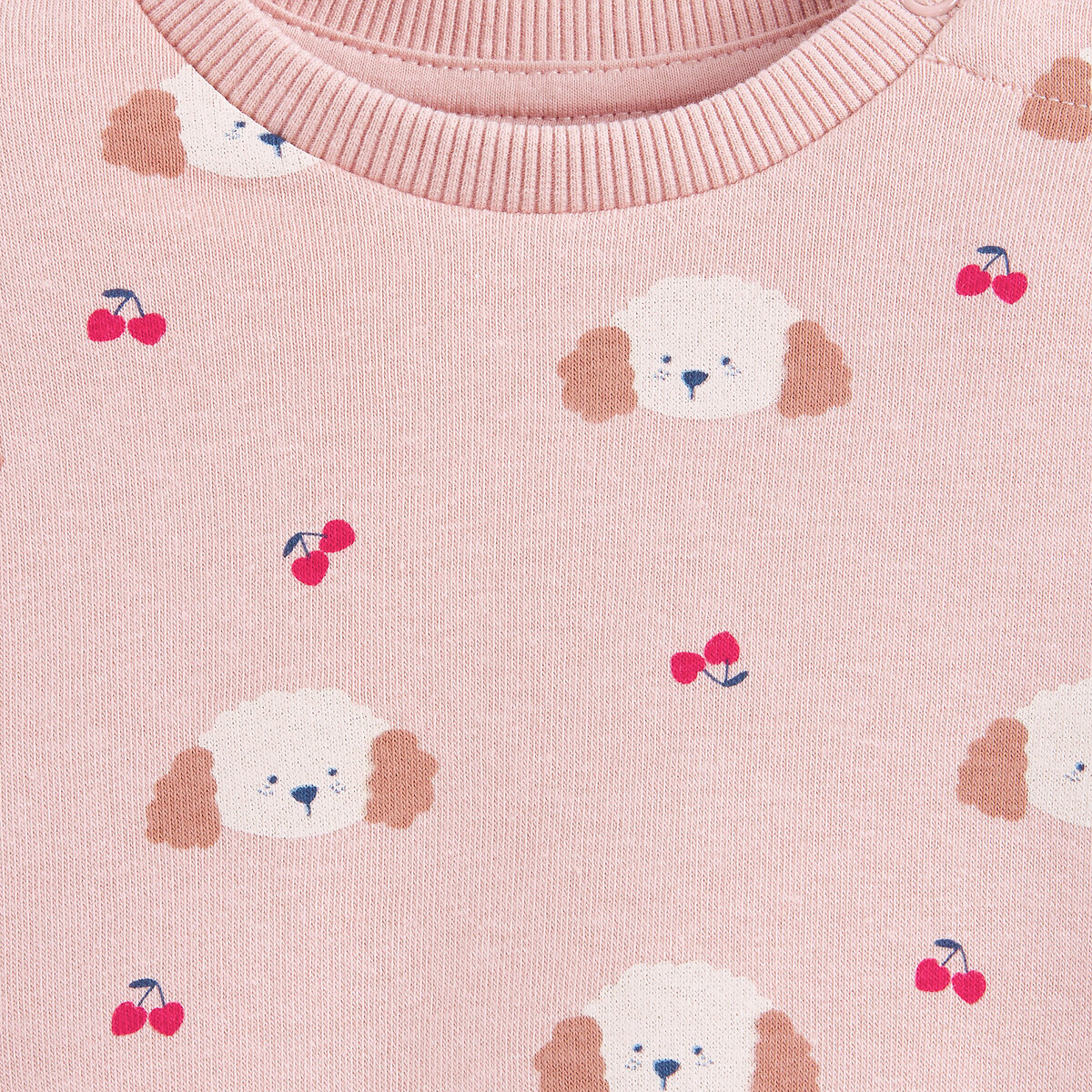 Sweat col rond, imprimé chiens et cerises, en molleton rose, LA REDOUTE COLLECTIONS