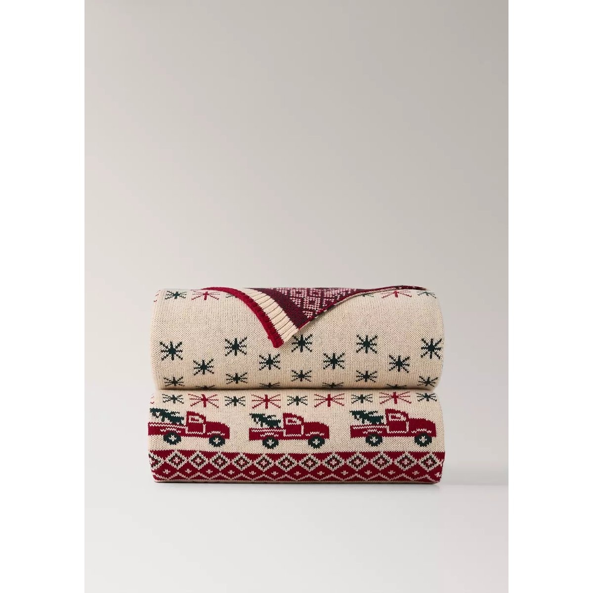 Plaid en maille jacquard à motif de Noël rouge, MANGO HOME
