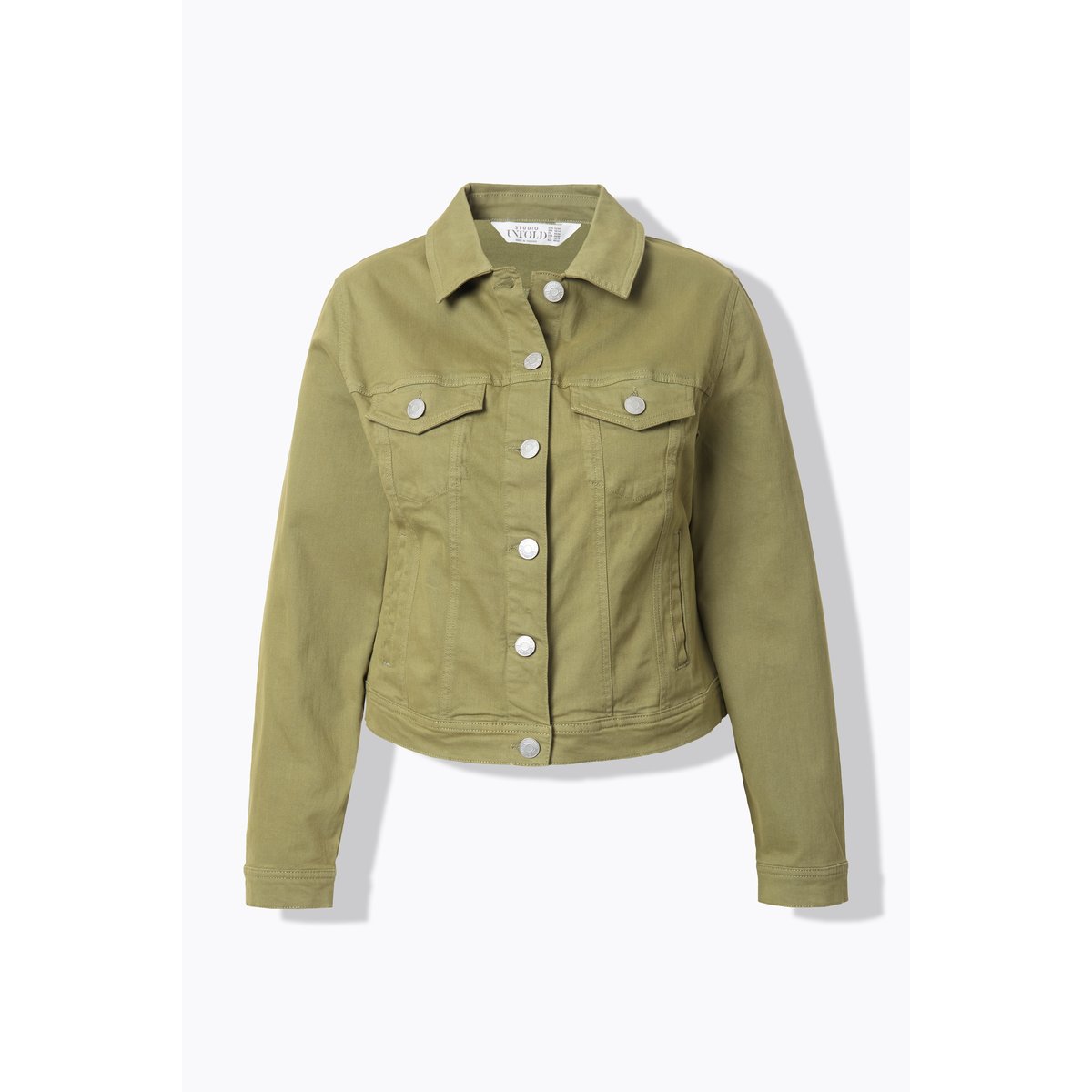 Veste en jean 4 poches, tissu sergé vert mousse, STUDIO UNTOLD