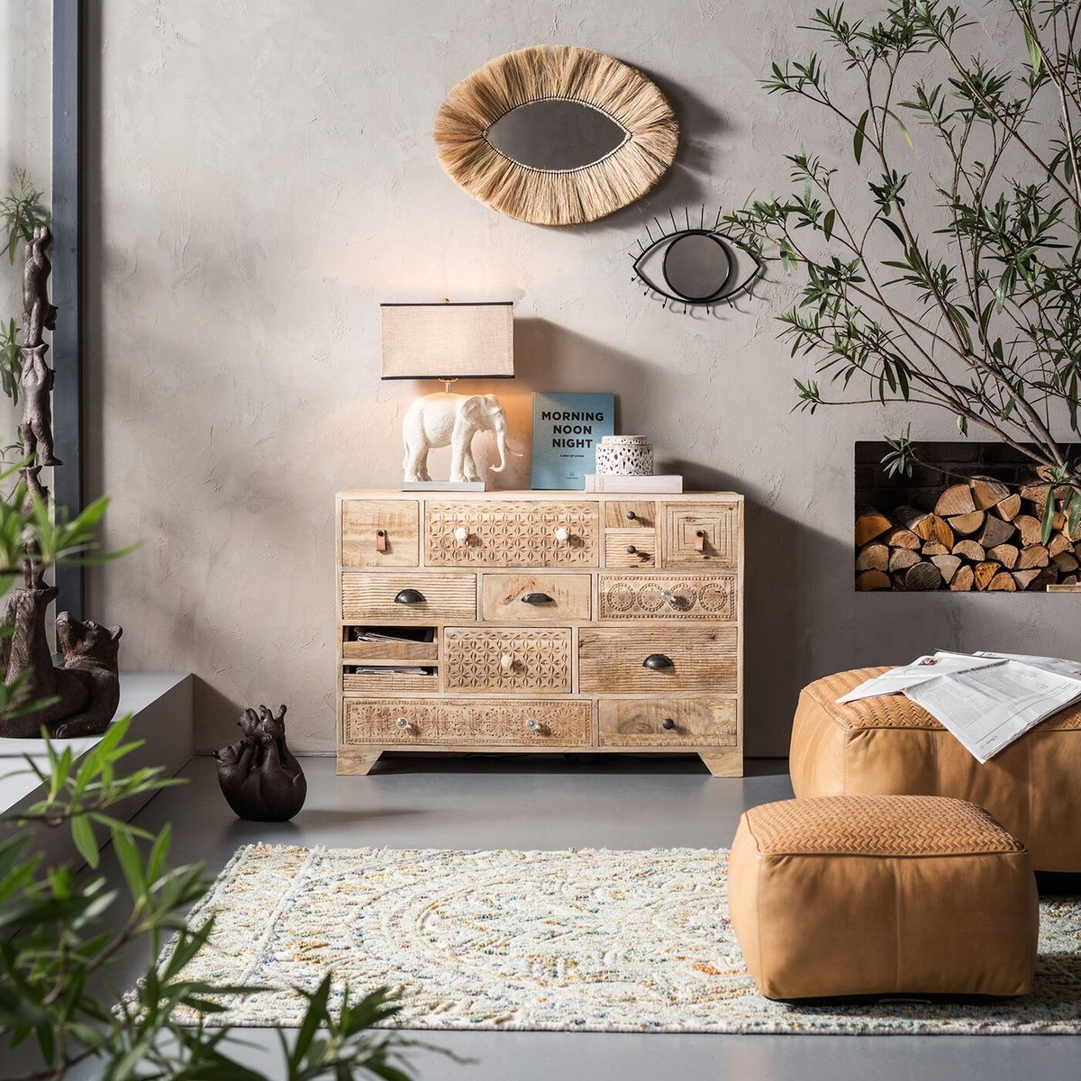 Commode 14 tiroirs en manguier, PURO bois clair, KARE DESIGN