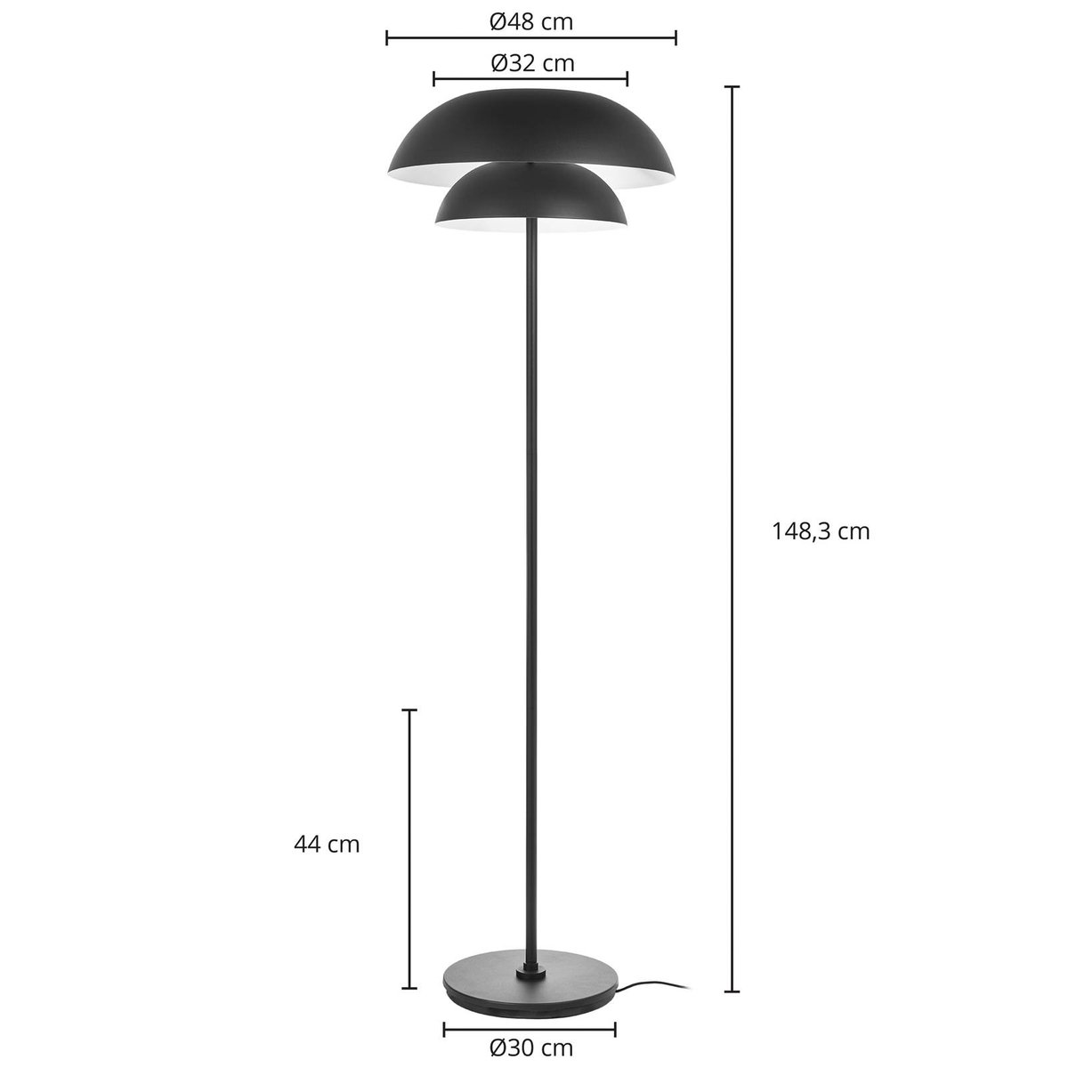 Lampadaire en métal design, Kellina noir, LUCANDE