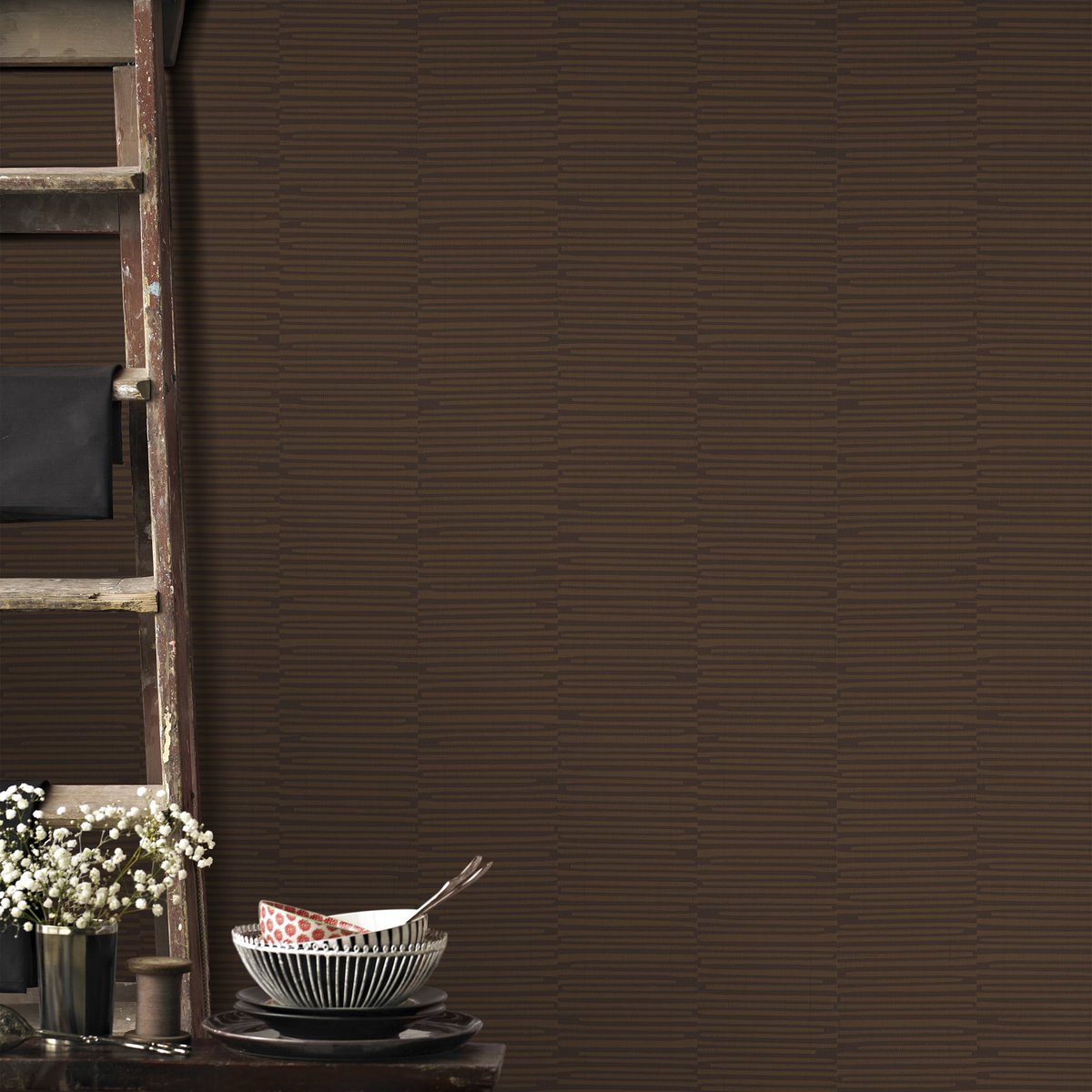 Papier peint lignes Harmony marron foncé, SUBLIME