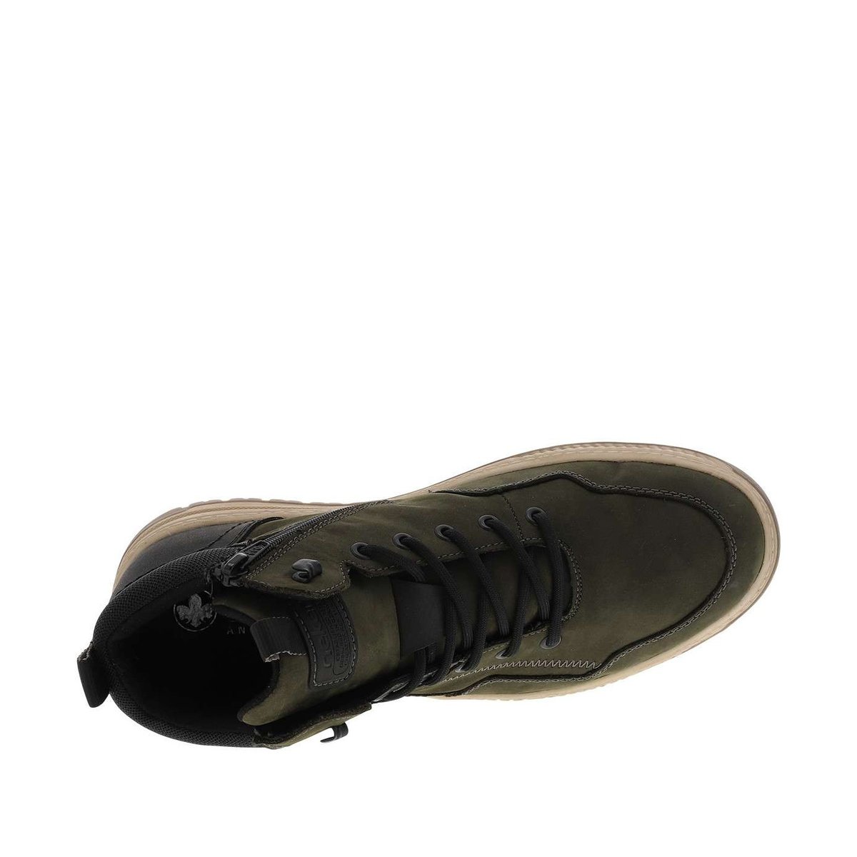 Baskets en cuir kaki à talon plat avec des lacets et un zip latéral kaki, RIEKER