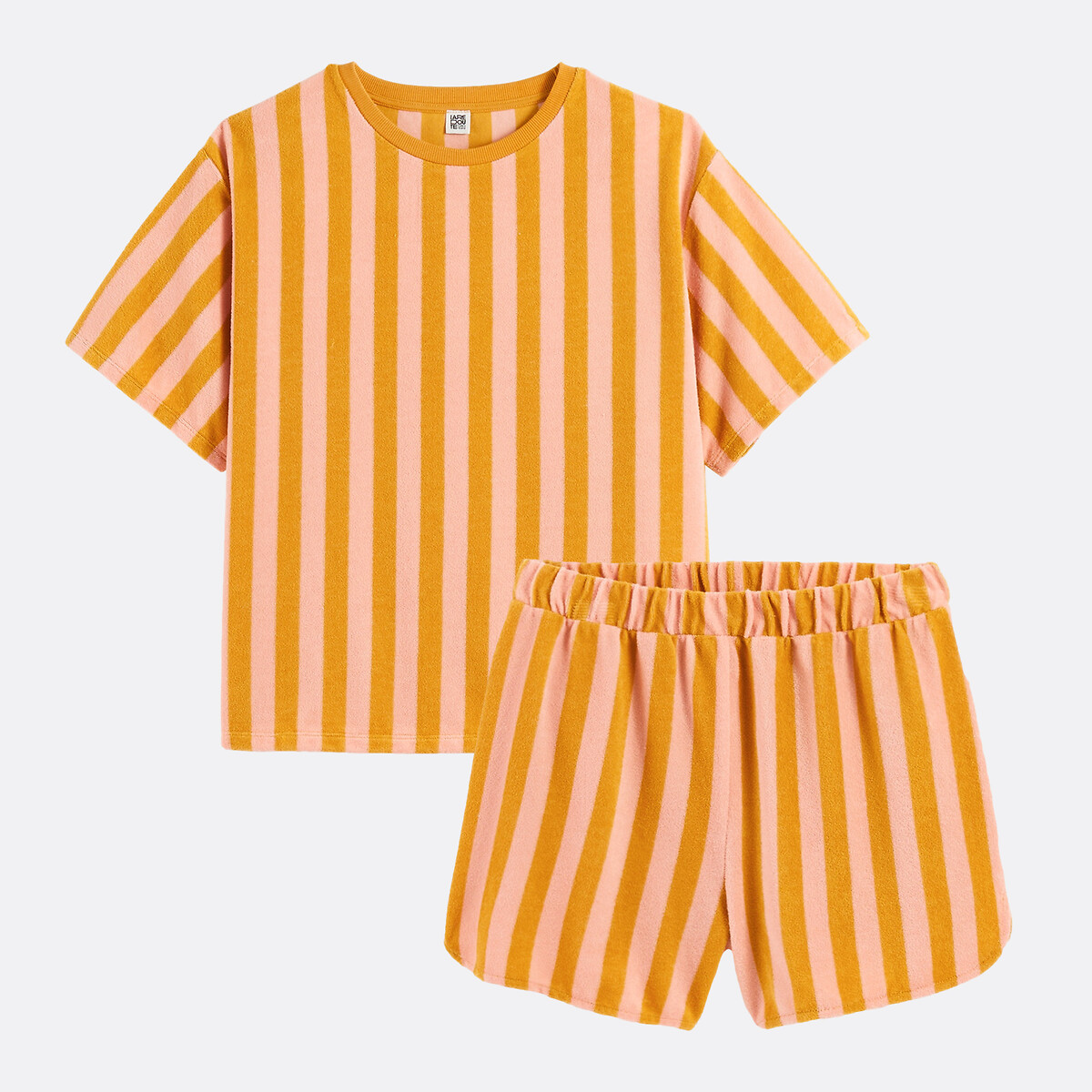 Pyjashort rayé, en maille éponge rayé rose/camel, LA REDOUTE COLLECTIONS